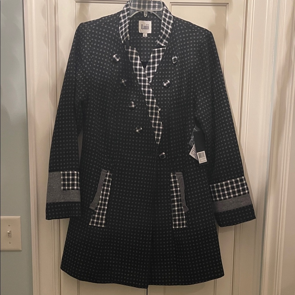Luii Black and White Checkered Trench Coat